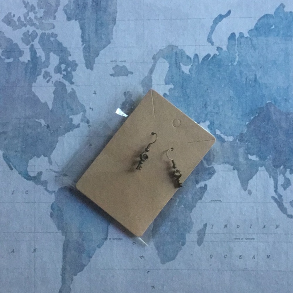 Brass mini keys dangling handmade earrings